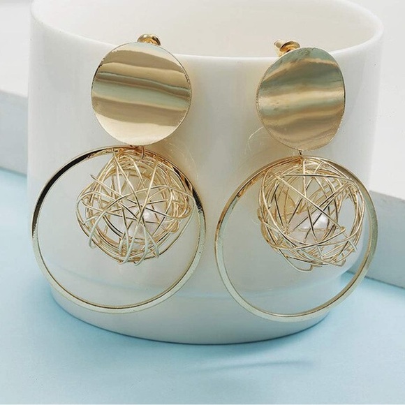 Gold  Pearl Cage Hoops - Picture 8 of 15